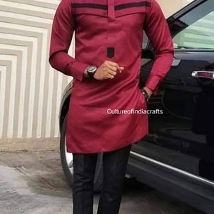 Costume dashiki bordeaux, vêtements en coton pour hommes africains, tenue de mariage