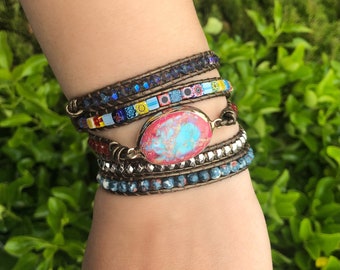 Jasper Beaded Wrap Bracelet - Boho Natural Stone Bracelet