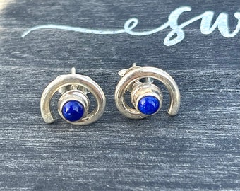 Lapis Lazuli Stud Earrings, Sterling Silver Earrings, Blue Jewelry, Natural Stone, Gift For Her, Anniversary Gift