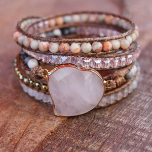 Rose Quartz Bracelet/ Boho Hippie Bracelet/ Natural Stone Beads Bracelet/ Healing Good Vibes Bracelet/ Gift Ideas