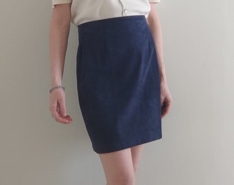 90's Blue Suede Mini Pencil Skirt