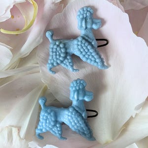 Vintage 1950s Pair Of Mid Century Blue Plastic Poodle Barrettes | Retro Hair Accessories | Dog Barrettes