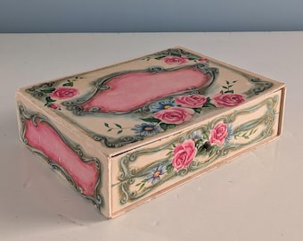 Vintage Chocolate Candy Box With Roses | Pink Blue Cream Cardboard French Style Gift Box