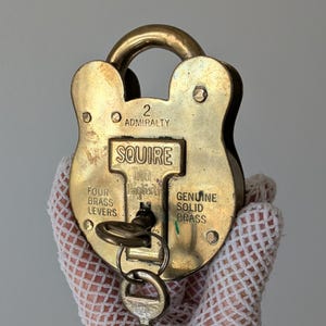 Vintage Solid Brass Old English 2 Admiralty Squire Four Brass Levers Padlock w/2 Original Keys