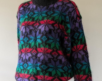 Vintage GALLAGHER Sz L Women's Green, Purple, Yellow & Blue Mohair