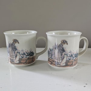 Vintage Pair Of Otagiri Japan Karen Armstrong Creative Collection 10 oz Mugs | Woman With Cat | Stoneware Coffee & Tea Mugs |