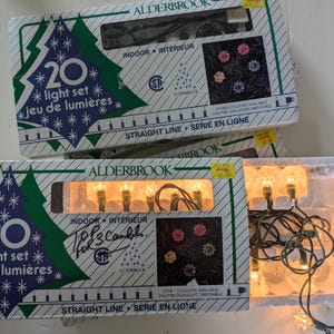 Vintage 1980s String Light Set of Two Boxes, NOS Christmas Starburst White Mini Lite Set In Original Box, Vintage Indoor Light Set