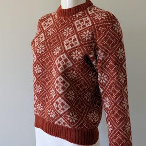 Vintage 1970s Norwegian Pure Wool Janus Of Norway, Traditional Folk Knit Sweater, Scandinavian Design, Snowflake Geometric Sweater Orange