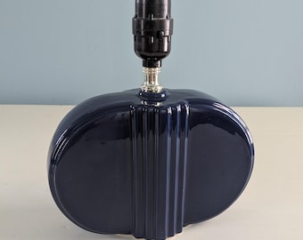Vintage 1980s Art Deco Revival Dark Blue Table Lamp