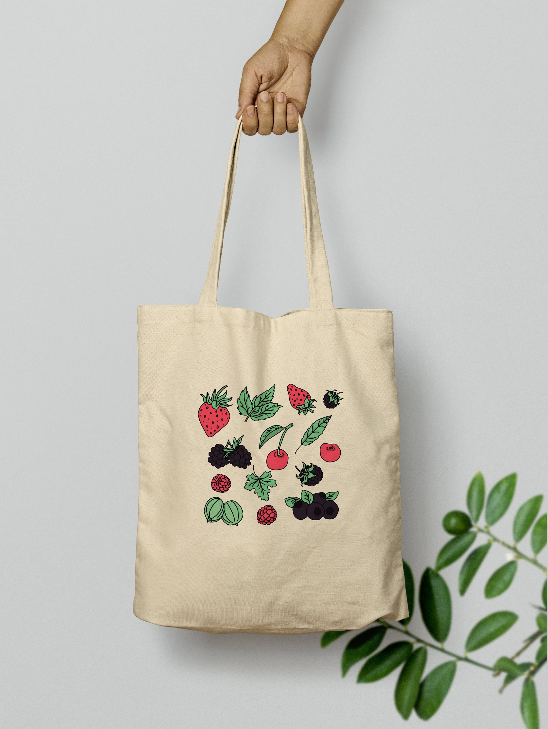 Fruit Tote Bag Berry Tote Nature Botanical Cotton Tote Etsy