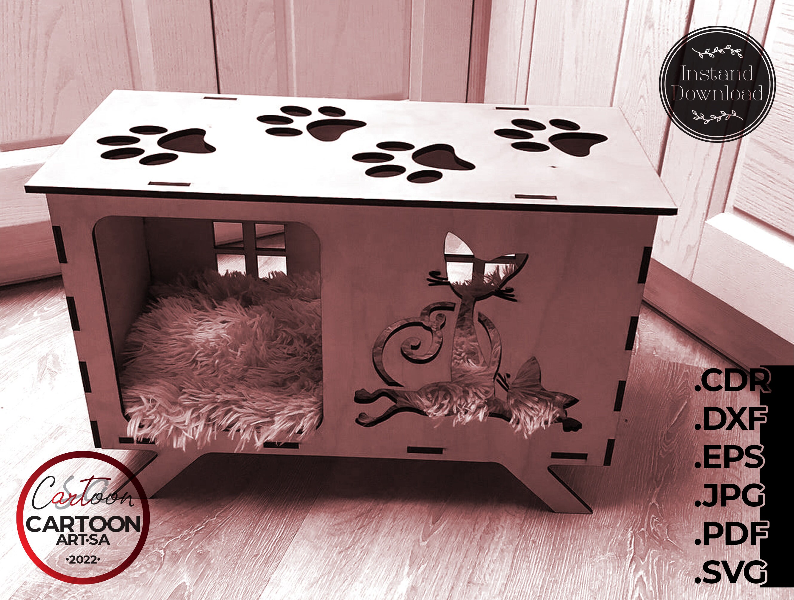 thumbnail image 2 of Lukamoo Cat House - Large 20x13.5x16 Inch Felt Board Cat Bed With Washable Mat (Ashen Phantom) 2 of 13