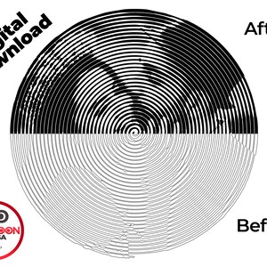 May include: A digital download graphic showing a black and white circular design split in half. The top half is a solid black design, labeled "After", and the bottom half is a gray outline, labeled "Before". The words "Digital Download" are in the upper left corner.