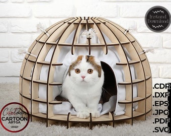 Cute Cat House Laser cut vector planes Pet House Descarga instantánea