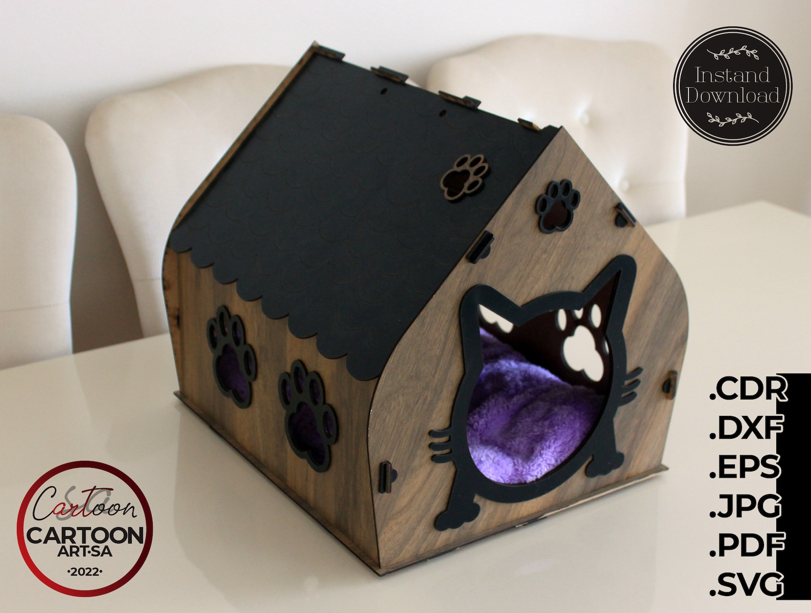 Cute Cat House Laser Cut Vector Plans Pet House Instant Etsy