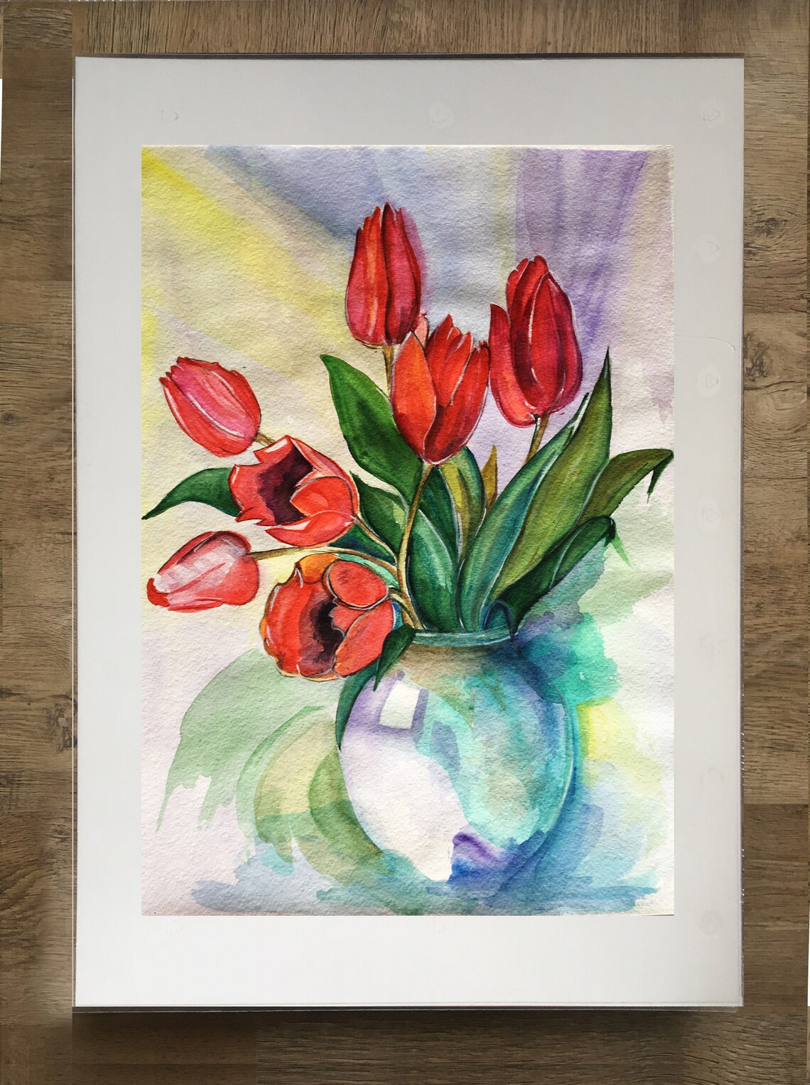 Tulip in Vase Painting Floral Original Art Watercolor Painting Etsy