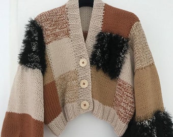 Modisch Cardigan, Handgemacht, Neu, S-M, Beige, 100% Baumwolle