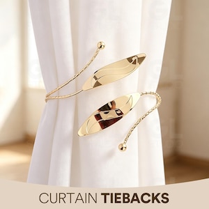 Metal Leaf Curtain Tieback, Modern Window Holder, Elegant Gold Home Decor, Polished Gold/Silver