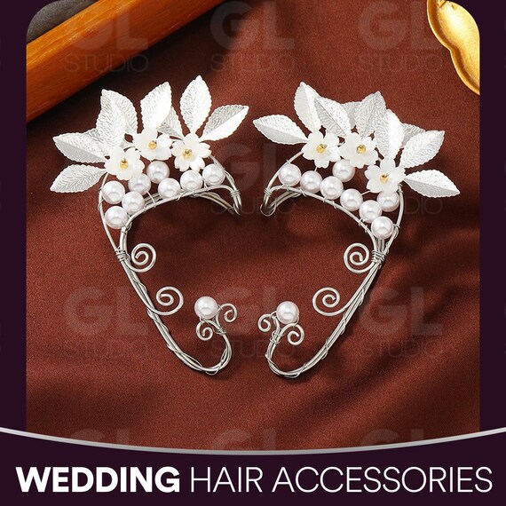 Wedding Ear Cuff, Bridal Ear Wrap, Silver Ear Climber, Silver Ear