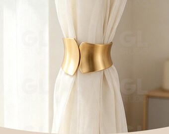 Curved Wide Hinged Curtain Tieback, Multi Finish Window Holder, Modern Minimal Home Decor Gift