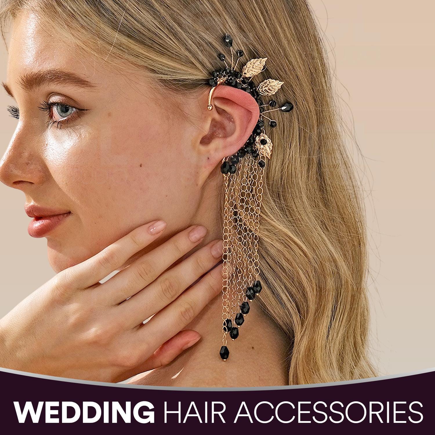 Boho Bridal Ear Wrap, Floral Ear Cuff Ear Climber, Cartilage