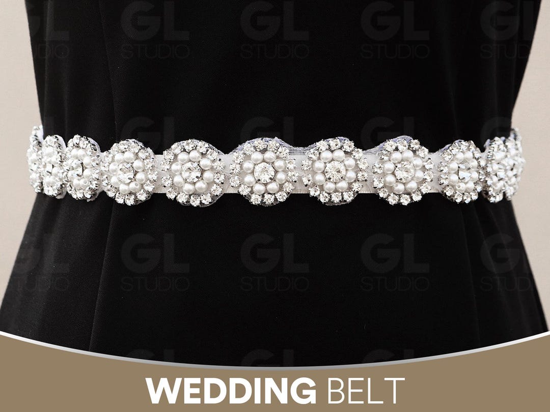 Rhinestone Elastic Waist Belt Crystal Wedding Dress Sash Women Pearl Waist Belt Elastic Wedding Bridal Belt with  main image 4