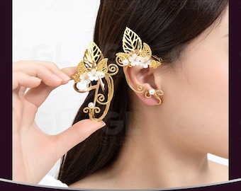 Wedding Floral Ear Cuff, Boho Bridal Ear Wrap, Flower Ear Climber, Cartilage Earring, Ear Climber, Wedding Earrings, Ear Cuff No Piercin