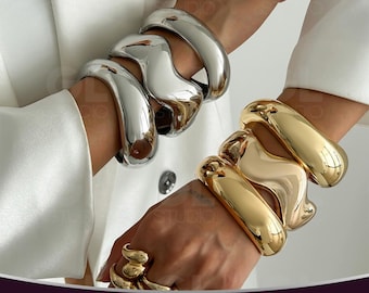 Gold Bangles, Wide Bangles, Cuff Bracelets, Chunky Bracelet, Bracelet Set, Wide Bracelet,Gold Bracelet,Wide Metal Bangles,Wide Gold Bracelet