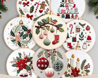 Christmas Embroidery Kit, 3D Festive Hand Embroidery Hoop, Beginner DIY Holiday Craft Wall Art Gift