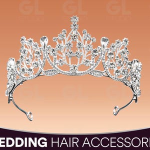 Bruidskroon, bruidstiara, trouwkroon, strass-tiara, prinsessenkroon, prinsestiara, bruiloftshoofdband, bruidshoofdband, feestkroon