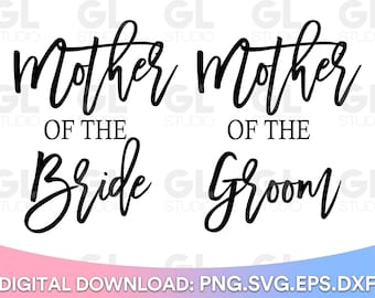 May include: Two black and white signs with the text "Mother of the Bride" and "Mother of the Groom" in a cursive font.