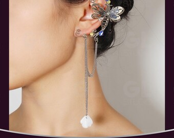 Wedding Ear Cuff, Butterfly Bridal Ear Wrap, Butterfly Ear Climber, Cartilage Earring, Leaf Ear Climber,Wedding Earrings,Ear Cuff No Piercin
