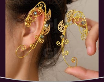 Wedding Floral Ear Cuff, Bridal Floral Ear Cuff, Boho Bridal Ear Wrap, Leaf Ear Climber, Cartilage Earring, Ear Climber, Wedding Earrings