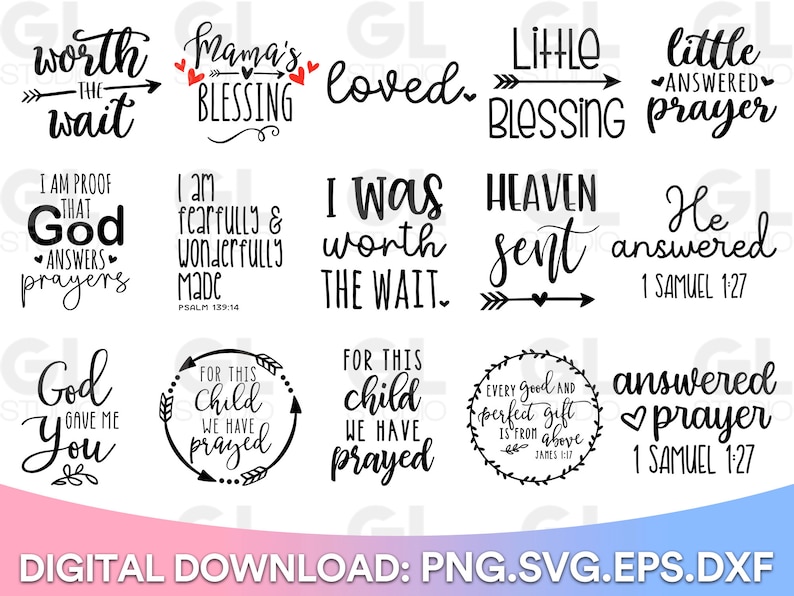 Baby Bundle, Baby SVG Bundle, Newborn Bundle, Baby Christian Bundle, Baby svg, dxf, Christian svg, Newborn svg, Onesie svg, Scripture svg, worth the wait svg, mamas blessing, loved svg, little blessing svg, little answered prayes svg, heaven sent svg