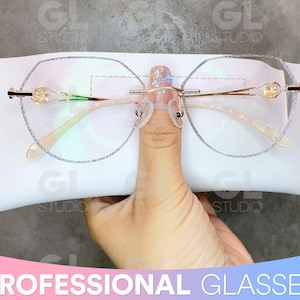 Glitter Rimless Glasses, Vintage Reading Glasses, Eyeglasses, Vintage Glasses, Frameless Design Glasses, Rimless Eyeglasses, Glitter Glasses