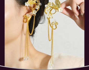 Flower Bridal Ear Cuff, Wedding Ear Cuff, Flower Ear Climber, Cartilage Earring, Leaf Ear Climber, Wedding Earrings, Ear Cuff No Piercin