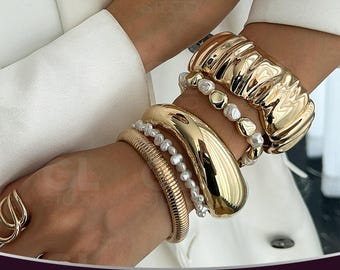 Zara Resin Bangle Bracelet Set of 4 Neutral Beige Brown  display picture 3