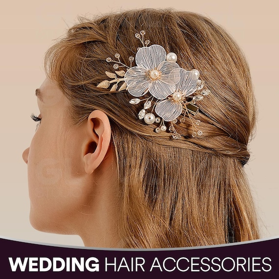 Brand new Wedding hairpiece leticia - Silver wedding comb bridal hairpiece – Bella-Tiara main image 4