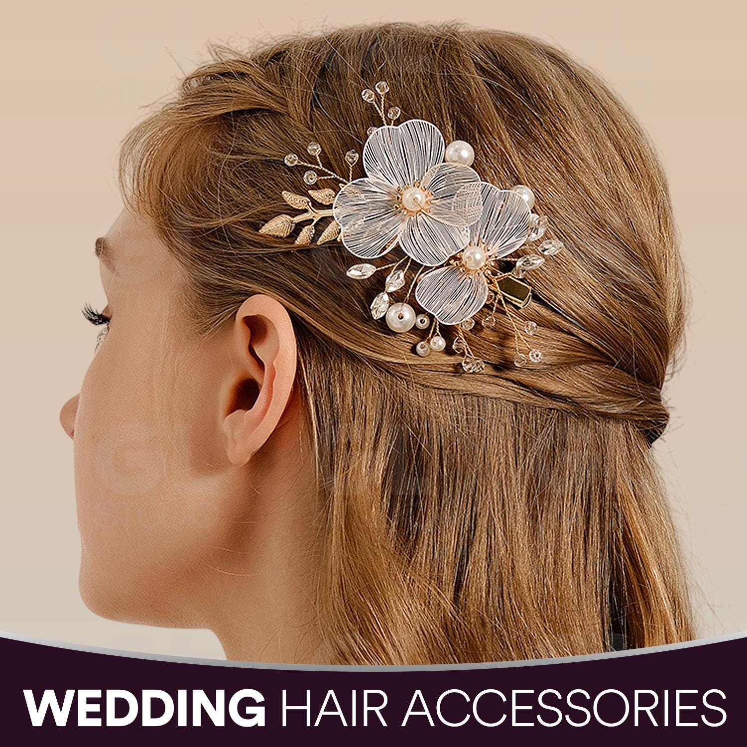 Wispy Bridal Hair Clip, Rose Gold Wedding Headpiece, Flower and