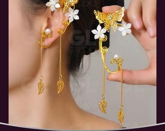 Butterfly Ear Climber, Bridal Ear Cuff, Wedding Ear Cuff, Flower Ear Climber, Cartilage Earring, Wedding Earrings, Gold Ear Cuff No Piercin