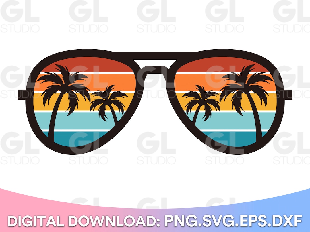 Retro Vintage Sunset Sunglasses SVG, 70s Sunset Palm Trees Aviator ...