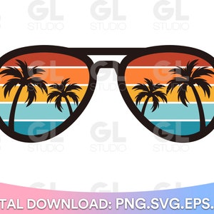 Retro Vintage Sunset Sunglasses SVG, 70s Sunset Palm Trees Aviator Sunglasses SVG, Summer Beach Aviators Svg, sunglasses svg, summer svg,png