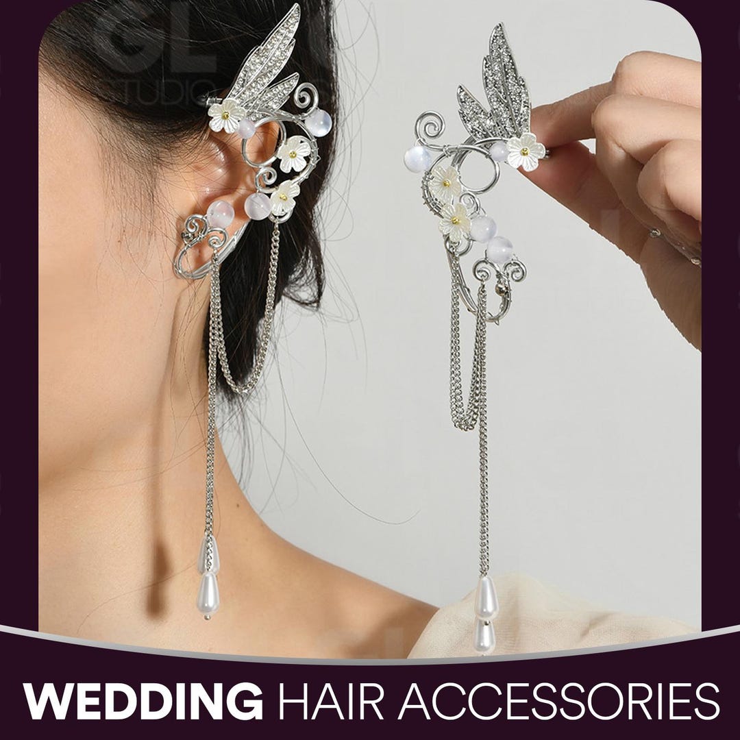 Flower Bridal Ear Cuff, Wedding Ear Cuff, Flower Ear Climber