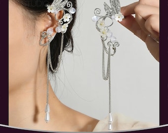 Flower Bridal Ear Cuff, Wedding Ear Cuff, Flower Ear Climber, Silver Earring, Leaf Ear Climber, Wedding Earrings, Ear Cuff No Piercin