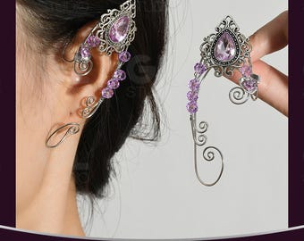 Crystal Wedding Ear Cuff, Boho Bridal Ear Wrap, Rishenstone Ear Climber, Crystal Earring, Ear Climber, Wedding Earrings, Ear Cuff No Piercin