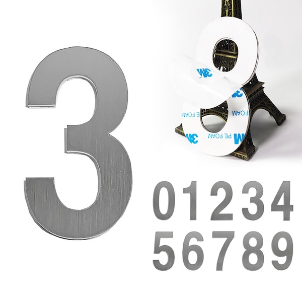 Números de casa modernos, Número de casa de acero inoxidable, Letrero de dirección con números autoadhesivos, Letras para buzón, Etiqueta metálica digital, Buzón