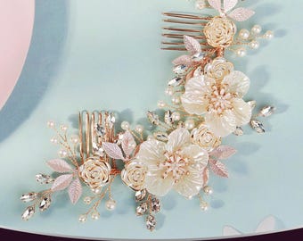 Wedding Hair Comb, Bridal Hair Comb, Pearl & Floral Bridal Comb, Floral Bridal Hair Comb, Pearl Wedding Comb, Wedding Hair Clip