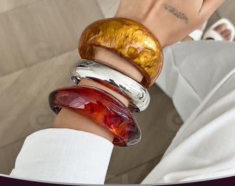 Zara Resin Bangle Bracelet Set of 4 Neutral Beige Brown  display picture 1