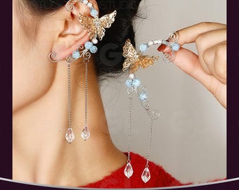 Wedding Ear Cuff, Boho Bridal Ear Wrap, Butterfly Ear Climber, Cartilage Earring, Leaf Ear Climber, Wedding Earrings, Ear Cuff No Piercin