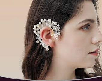 花のイヤーカフイヤリング、ドライフラワーのヘアピン、フラワーイヤー 