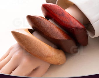 Wood Bangle Bracelet, Minimalist Natural Wooden Cuff, Asymmetrical Wooden Statement Bangle, Wooden Bangle, Wooden Bracelet Set
